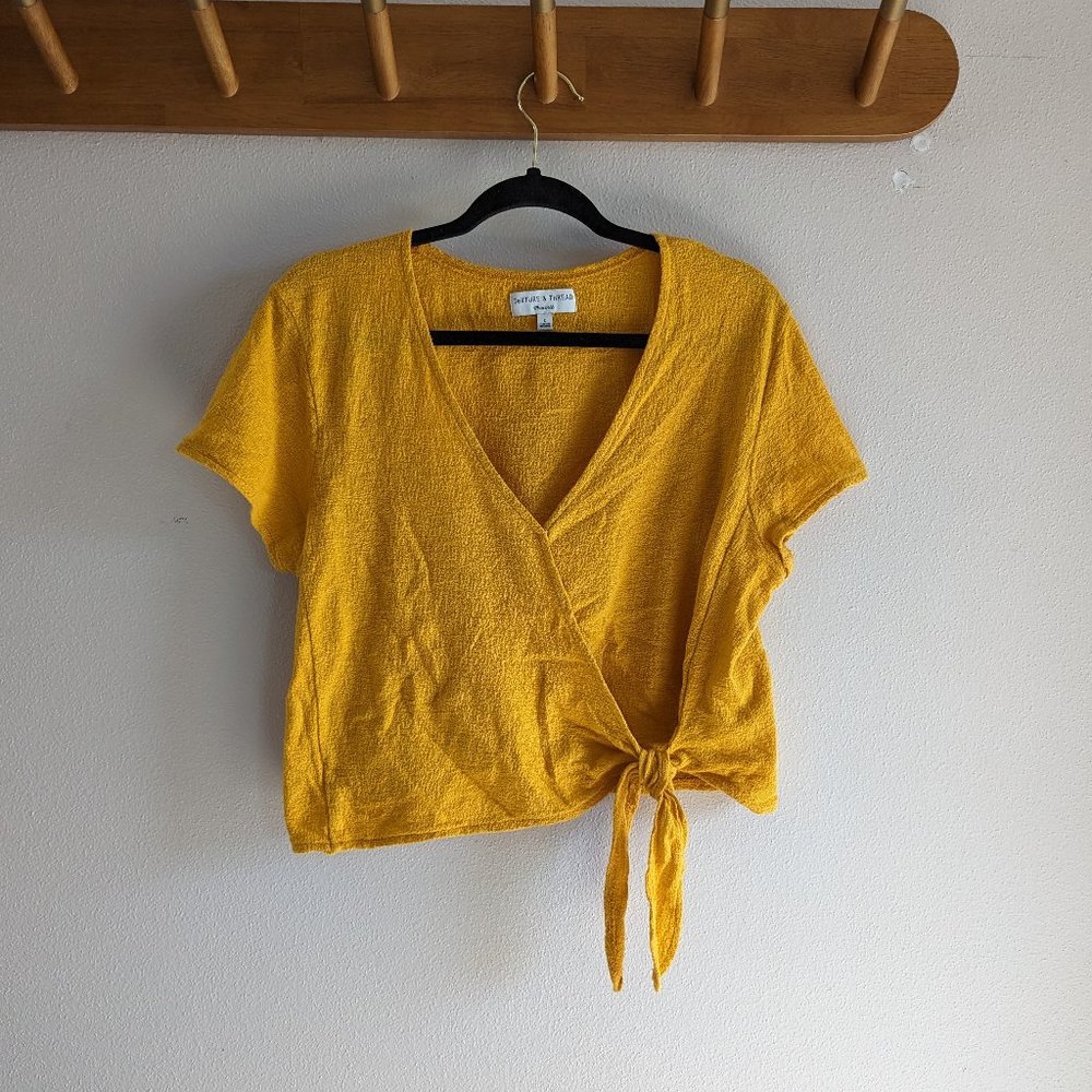 Cropped Madewell Texture & Thread tie front yellow blouse